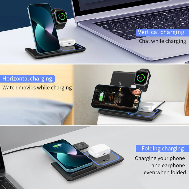 30w led rápido carregador sem fio suporte 3 em 1 estação de carregamento dobrável para iphone 15 14 13 12 11 apple watch 9 8 7 6 5 airpods pro