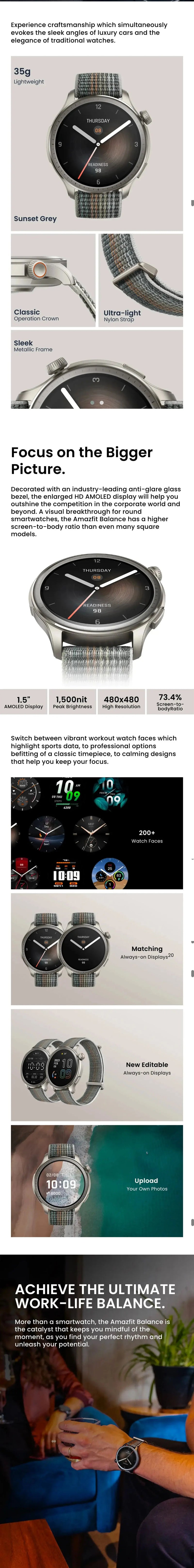 Novo amazfit equilíbrio smartwatch ai treinador de fitness banda dupla gps bateria de 14 dias alexa chamadas bluetooth embutidas relógio inteligente