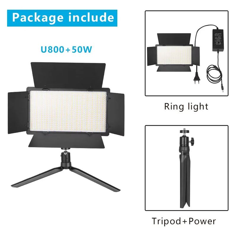 U800 + luz de vídeo led bicolor 3200-5600k painel de iluminação para fotografia na câmera lâmpada de preenchimento para estúdio fotográfico para jogos no youtube ao vivo