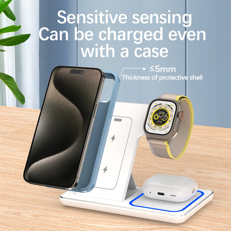 30w led rápido carregador sem fio suporte 3 em 1 estação de carregamento dobrável para iphone 15 14 13 12 11 apple watch 9 8 7 6 5 airpods pro