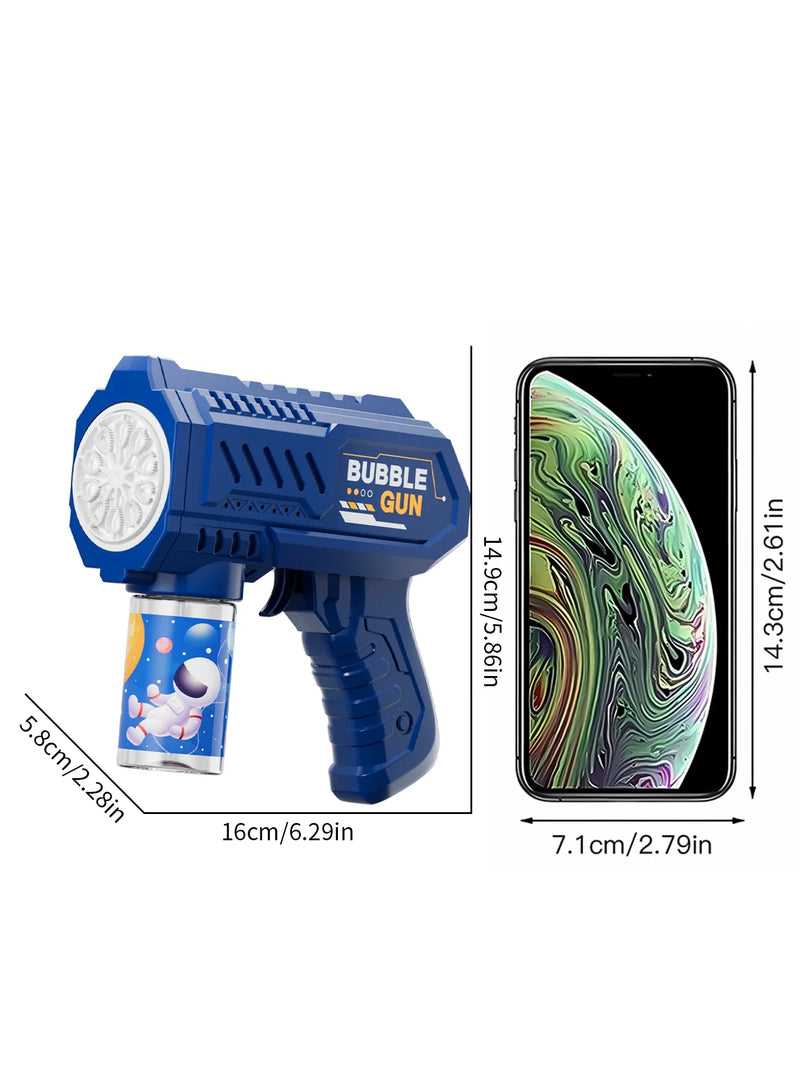 Pistola de bolhas totalmente automática para crianças Máquina de bolhas de foguete Ventilador automático com líquido Brinquedo de praia Presentes ao ar livre