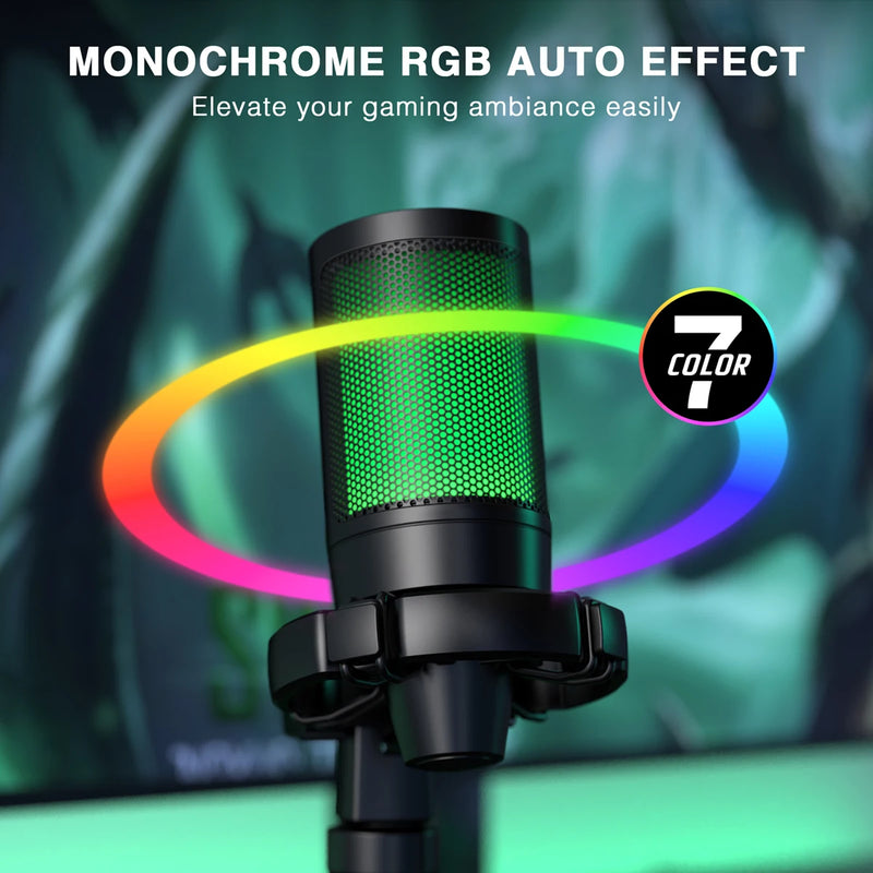 AmpliGame by FIFINE RGB USB Gaming Microfone com Light-touch Mute, Microfone Condensador com Tripé para PC, PS4/5, Laptop Streaming-A2