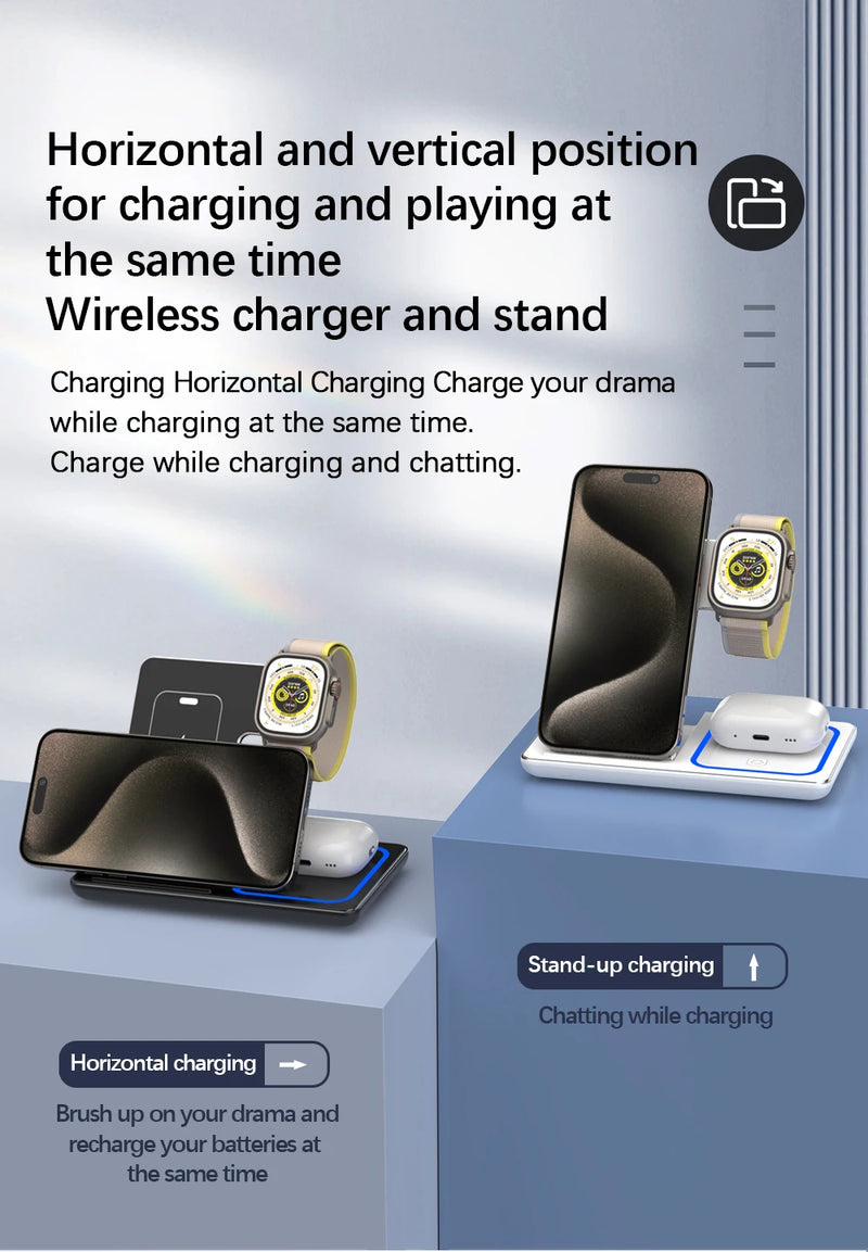 30w led rápido carregador sem fio suporte 3 em 1 estação de carregamento dobrável para iphone 15 14 13 12 11 apple watch 9 8 7 6 5 airpods pro